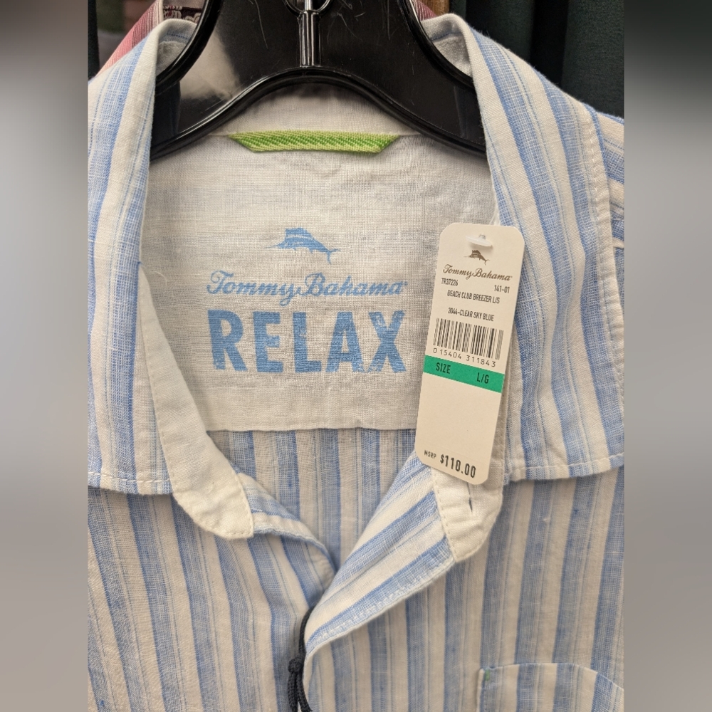 Tommy Bahama Blue Striped Men's Linen Shirt. Size Large (New With Tags) - Picture 3 of 5